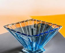 Large Art Deco blue pressed glass vase