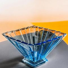 Large Art Deco blue pressed glass vase