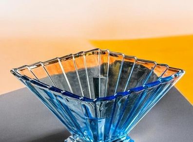 Large Art Deco blue pressed glass vase