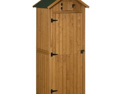 Garden Shed Vertical Utility 3 Shelves Shed Wood Outdoor Garden Tool Storage Unit Storage Cabinet, 77 x 54.2 x 179cm - Natural