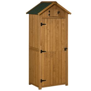 Garden Shed Vertical Utility 3 Shelves Shed Wood Outdoor Garden Tool Storage Unit Storage Cabinet, 77 x 54.2 x 179cm - Natural