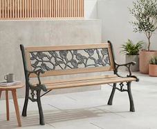 Garden Vida Garden Bench, Rose Style Design 3 Seater Outdoor Furniture Seating Wooden Slats Cast Iron Legs Park Patio Seat