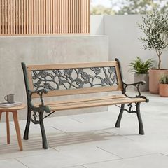 Garden Vida Garden Bench, Rose Style Design 3 Seater Outdoor Furniture Seating Wooden Slats Cast Iron Legs Park Patio Seat