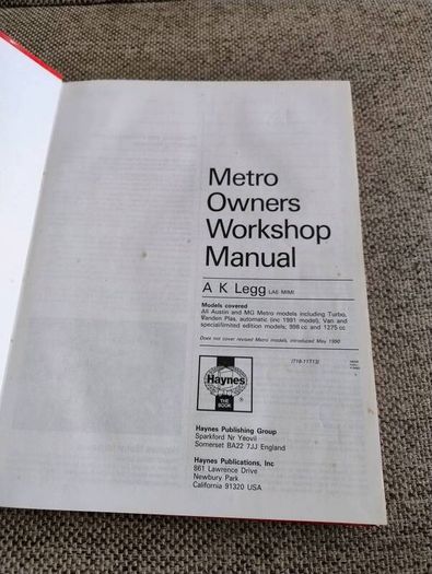 Haynes Austin Metro MG and Vanden Plas owners workshop manual hardback FREE STANDARD POSTAGE INCLUDED