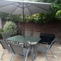 6 seater garden dining set with parasol