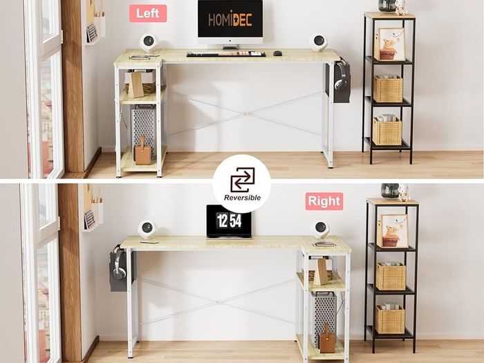 FREE EXPRESS SHIPPING L Shaped Desk 100CM Computer Desk Study Office Desk Gaming Desk Writing Table With Bookshelf Reversible Corner Desk For Home Office Studio Workstation