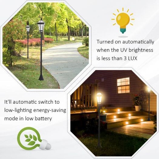 Set of 2 Solar LED Garden Lamp Posts