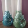 Set of x2 Ceramic Fish Ornament Candle Stick/ Holders Image 10