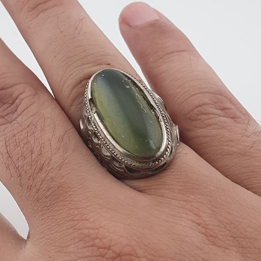 Ancient Handmade Brass With Antique Jade Ring