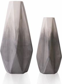 Grey White Vase for Flowers, Set of 2 Modern Ceramic Vases for Pampas Grass, Geometric Decorative Pottery Vase for Home Decor, Living Room, Bedroom, Table, Mantel, 28cm/22cm
