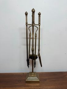 Early 20th Century Brass Fire Irons Set on Stand