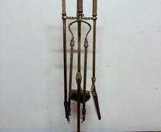 Early 20th Century Brass Fire Irons Set on Stand