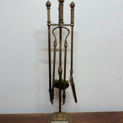 Early 20th Century Brass Fire Irons Set on Stand