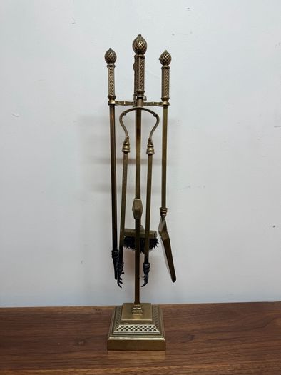 Early 20th Century Brass Fire Irons Set on Stand