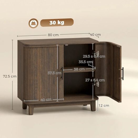 Sideboard Buffet Cabinet with 2 Curved Doors, Adjustable Shelf and Legs Dark Walnut