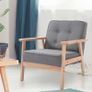 Sitting Chairs for Living Room, Wooden Accent Chair Lounge Armchair Retro Linen Fabric Upholstered w/ Arm Grey Image 6