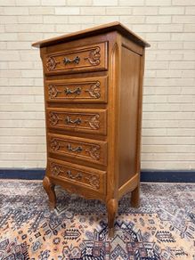 Vintage French Style Carved Oak Tallboy
