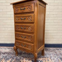 Vintage French Style Carved Oak Tallboy