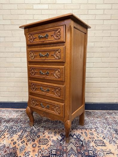 Vintage French Style Carved Oak Tallboy