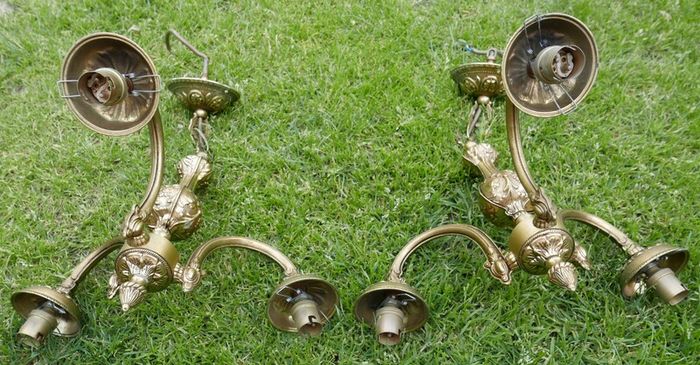Vintage Solid Bronze Colonial Williamsburg Style Chandeliers, set of 2