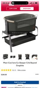 Maxi-Cosi lora Bedside Crib Beyond Graphite, used for 3 months