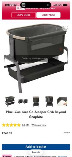 Maxi-Cosi lora Bedside Crib Beyond Graphite, used for 3 months