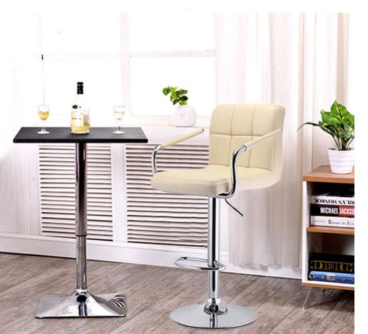 Black/Armrest 2 x Bar Stools with Backrest Height Adjustment, 360 Degree Rotation