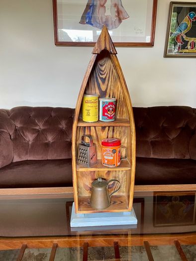 Wooden Boat Wall Shelf Vintage Nautical Decor Rustic Maritime Coastal Display