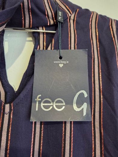 Fee G Navy & Rose Gold Metallic Stripe Blouse Size 10