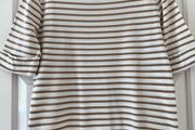 Size 12. white &amp; Gold Striped T shirt by Ralph Lauren