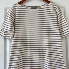 Size 12. white & Gold Striped T shirt by Ralph Lauren