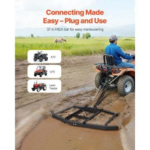 Drag Harrow, 66" Width Tow Behind Drag Harrow, Q235 Steel Driveway Grader with Adjustable Bars & Pin Hitch, Support up to 50 lbs, Tractor Driveway