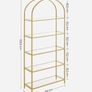 5 Tier Bookcase Tempered Glass Gold Shelves Image 4
