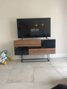 Oak and marble effect sideboard