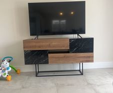 Oak and marble effect sideboard