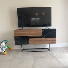 Oak and marble effect sideboard