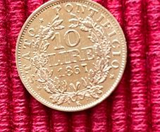 Vatican 1867 10 Lire Gold Coin Papal State Rare