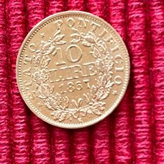 Vatican 1867 10 Lire Gold Coin Papal State Rare