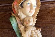 Madonna and Child Religious Wall hanging resin statue plaque Handpainted Can post