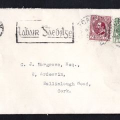 1943 Ireland Gaelic League (50th Anniversary) Commemorative Stamps First Day Cover (FDC) with Corcaigh Labair Gaeilge slogan cancel