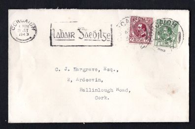 1943 Ireland Gaelic League (50th Anniversary) Commemorative Stamps First Day Cover (FDC) with Corcaigh Labair Gaeilge slogan cancel