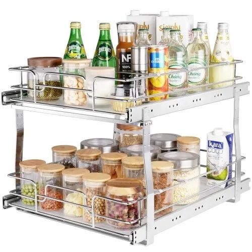 2 Tier 41 cm x 53.3 cm Pull Out Cabinet Organizer, Heavy Duty Slide Out Pantry Shelves, Chrome-Plated Steel Roll Out Drawers