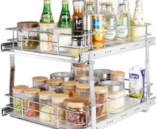 2 Tier 41 cm x 53.3 cm Pull Out Cabinet Organizer, Heavy Duty Slide Out Pantry Shelves, Chrome-Plated Steel Roll Out Drawers