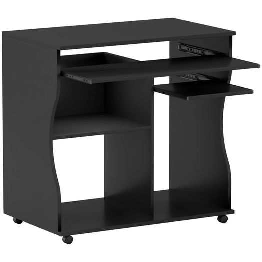 Computer Desk with Casters, Desk with Storage, 80 x 48 x 75 cm, Black