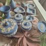Wedgwood blue jasperware vanity set. 11 pieces Image 2