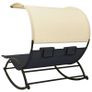 Double Sun Lounger with Canopy Textilene Black and Cream Image 2