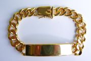Men's ID Bracelet 18k Yellow Gold Plated Identification Cuff Bangle length 8"