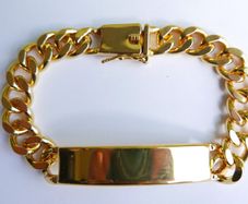 Men's ID Bracelet 18k Yellow Gold Plated Identification Cuff Bangle length 8"