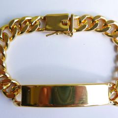 Men's ID Bracelet 18k Yellow Gold Plated Identification Cuff Bangle length 8"