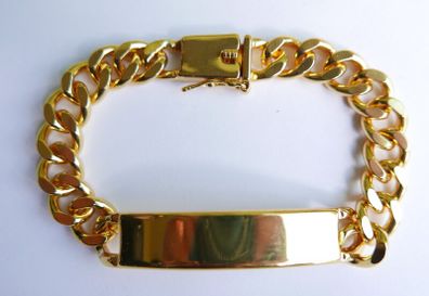 Men's ID Bracelet 18k Yellow Gold Plated Identification Cuff Bangle length 8"